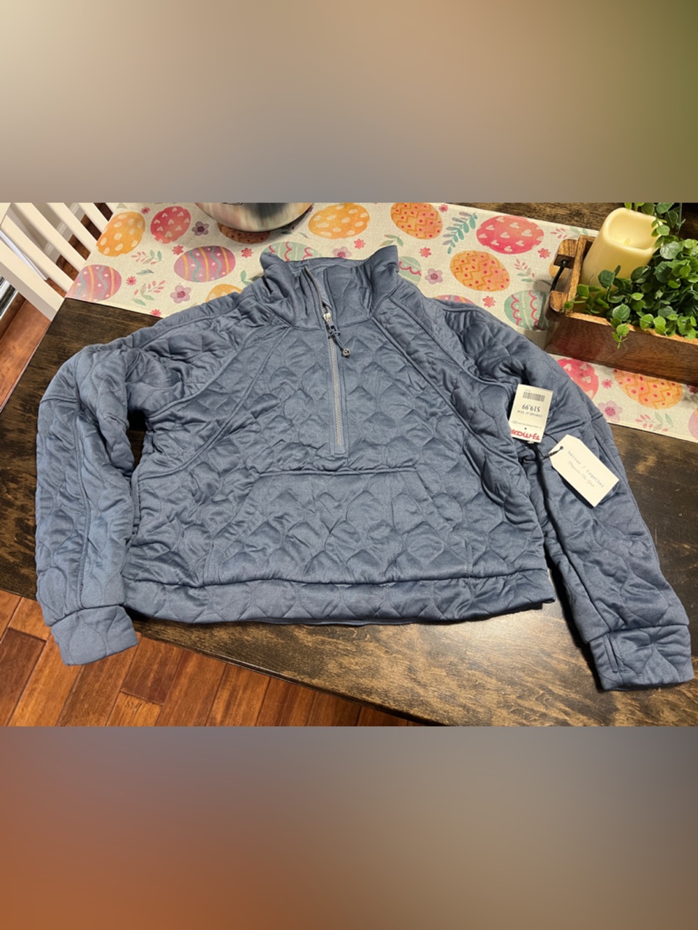 Quilted Half-Zip Pullover in Slate Blue
